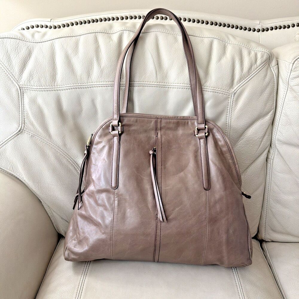 HOBO Leather Large Tote Bag Shoulder Delaney Taupe Brown Gray